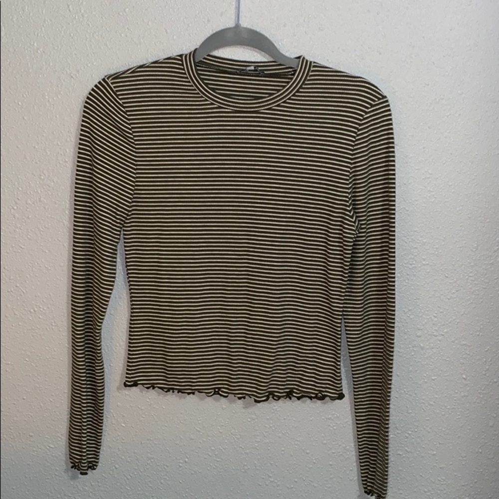 army green x white stripped top